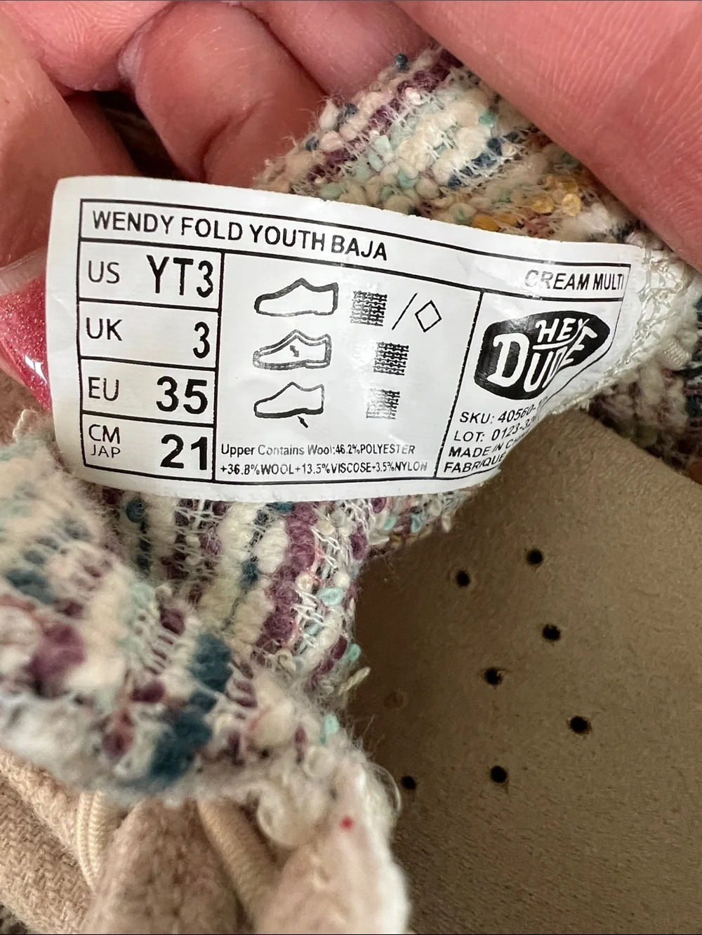 Heydude Kids Wendy Fold Wooly Twill Loafer In Cream/Multi Size 3